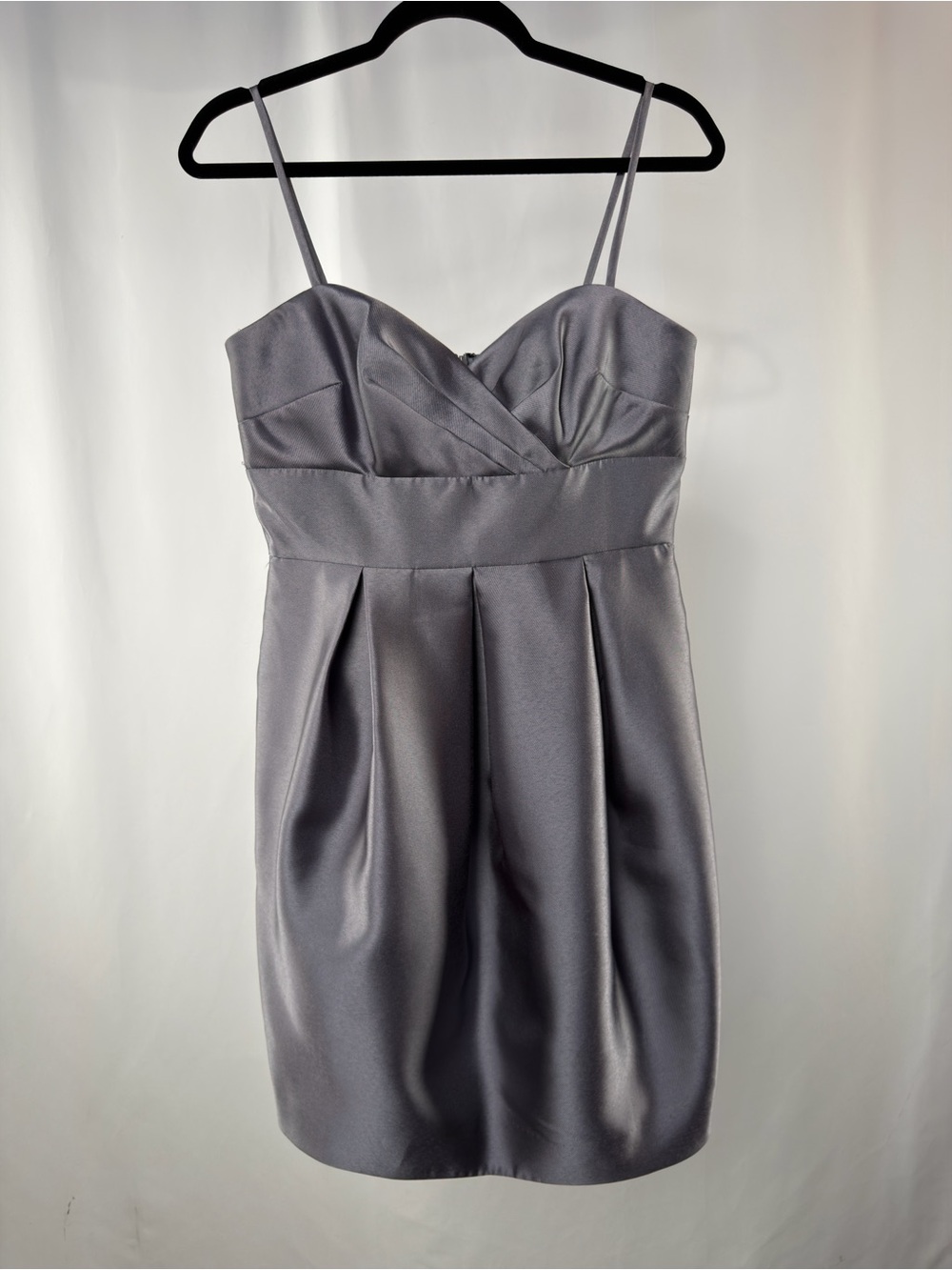 NWT Eliza J Satin Spaghetti Strap Sweetheart Mini Dress in Silver Size 8
